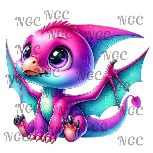 single 3x3 decal baby dragon pink