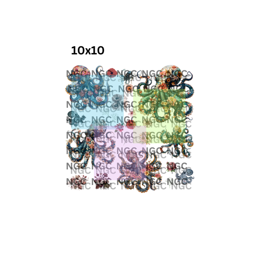10x10 floral octopus