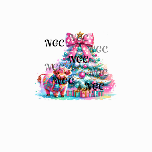single decal christmas tree & cow