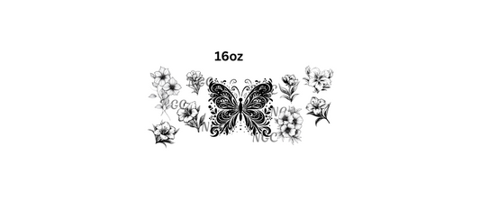 16oz butterfly outline with flowers
