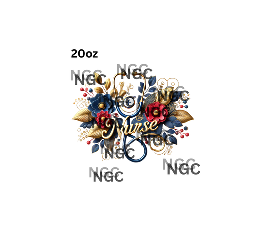 20oz blue red floral nurse