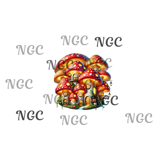 single decal red mushroom house
