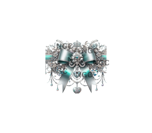 20oz silver & teal gemstone bow