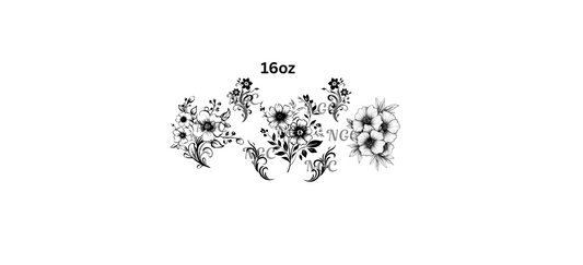 16oz black flower outlines