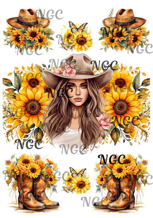 A5 Notebook sunflower boots cowgirl