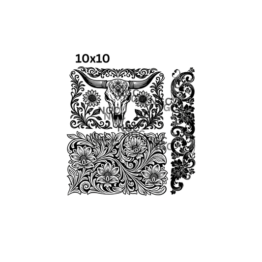 10x10 bull skull filigree