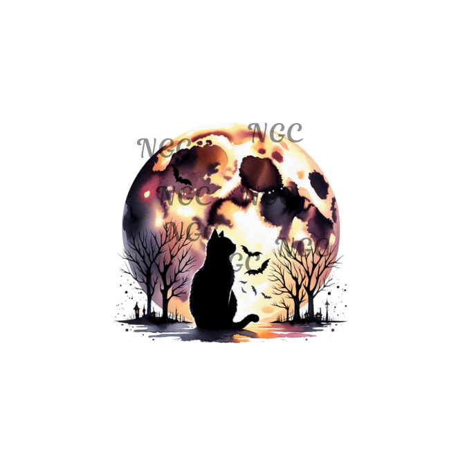 single decal black cat full moon halloween