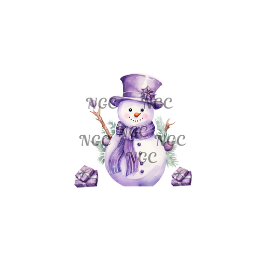 decal purple snowman with gifts christmas