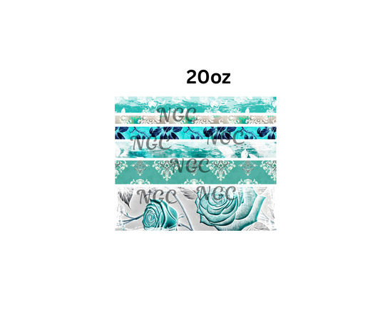 20oz grunge teal roses band sheet