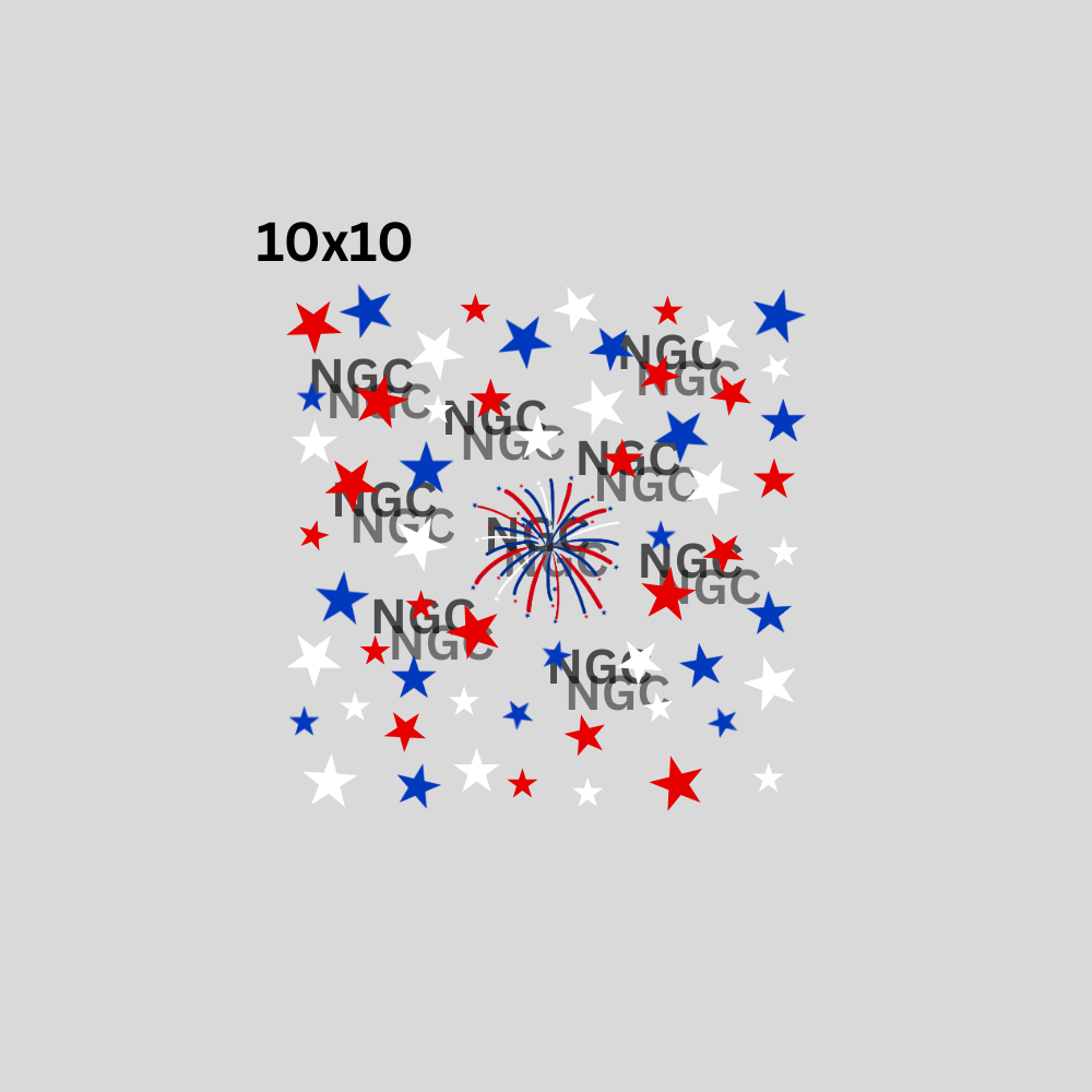 10x10 red white blue stars random sizes