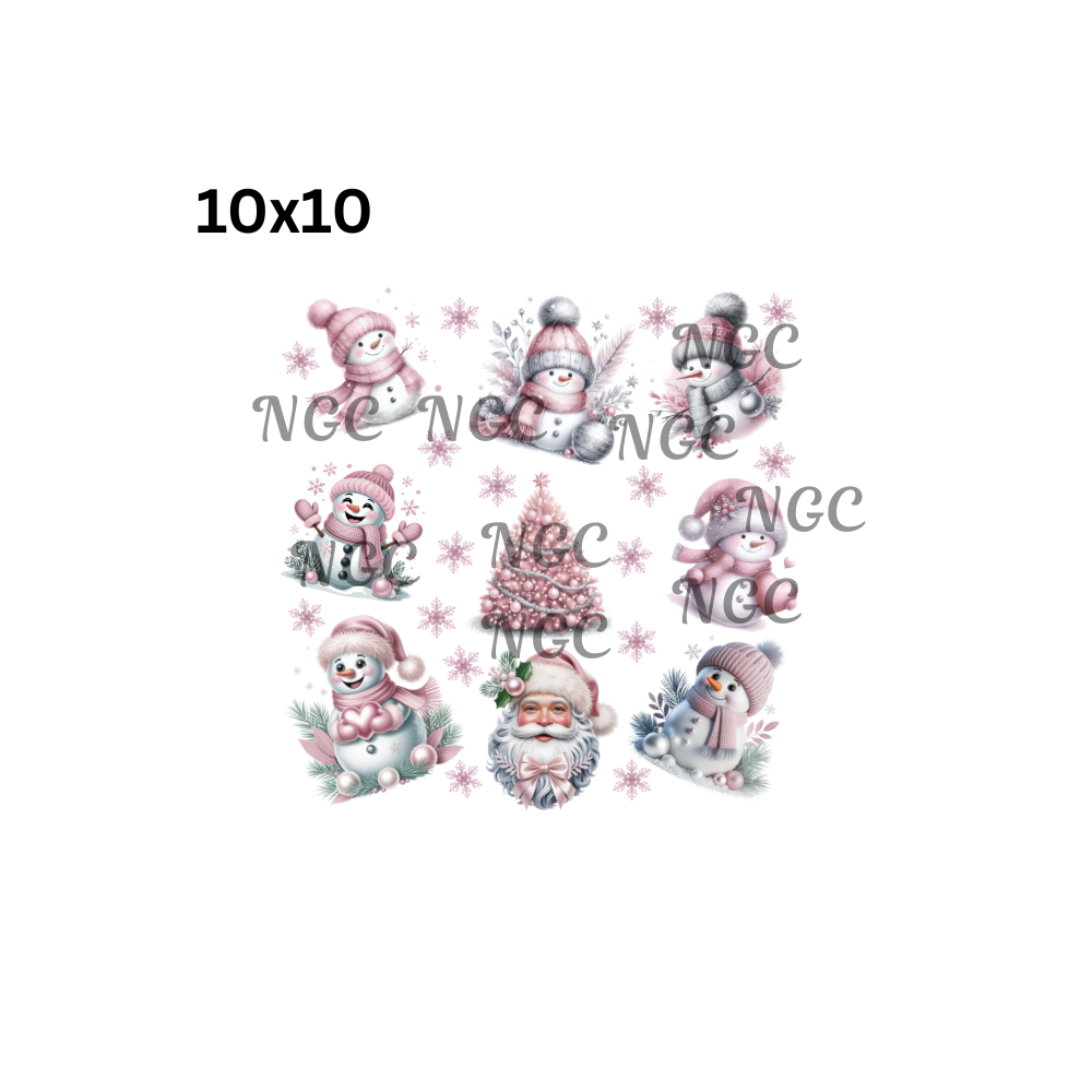 10x10 pink snowmen christmas