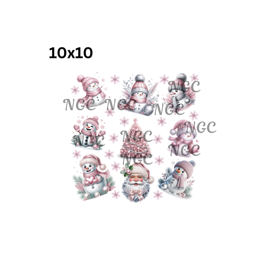 10x10 pink snowmen christmas