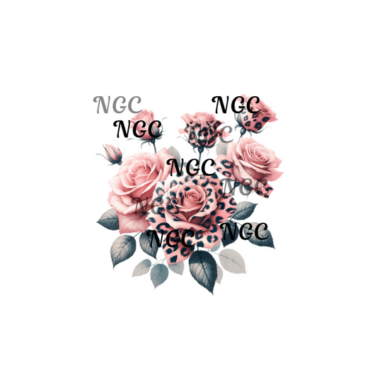 single decal peach pink rose & leopard print
