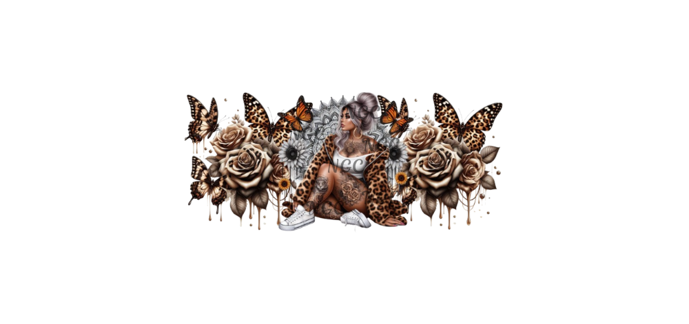 16oz tattoo girl & leopard butterfly