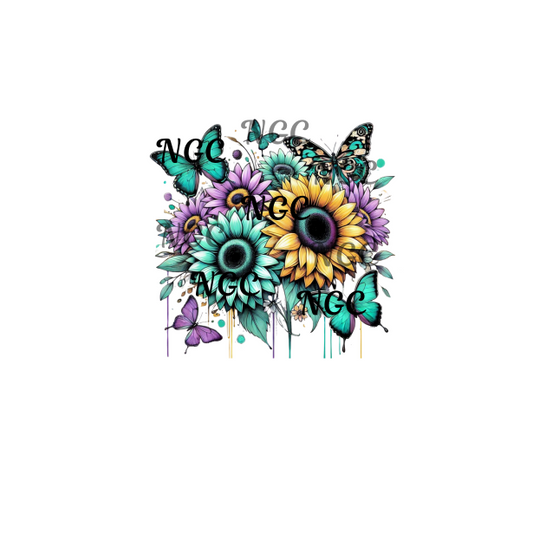 single decal sunflowers and butterflies