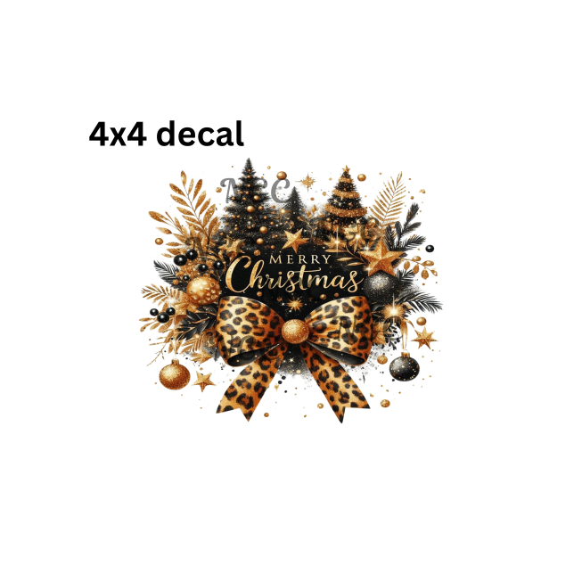 decal black & gold merry christmas with leopard bow