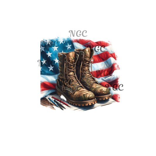 single decal soldier boots and flag