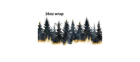 16oz black & gold silhouette tree line forest