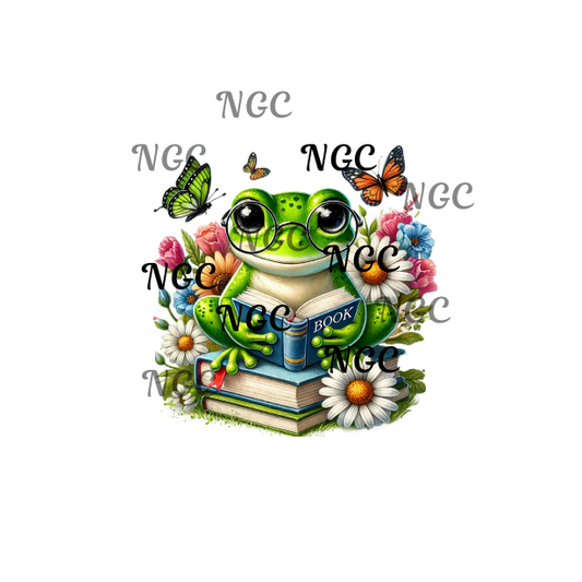 single decal frog with book
