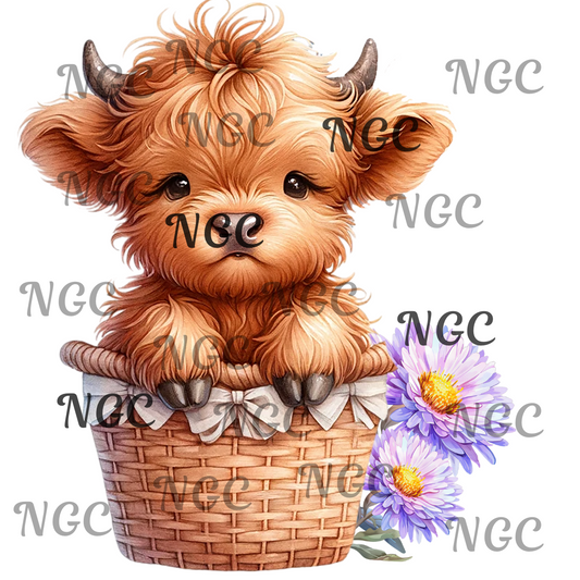single decal brown cow in basket