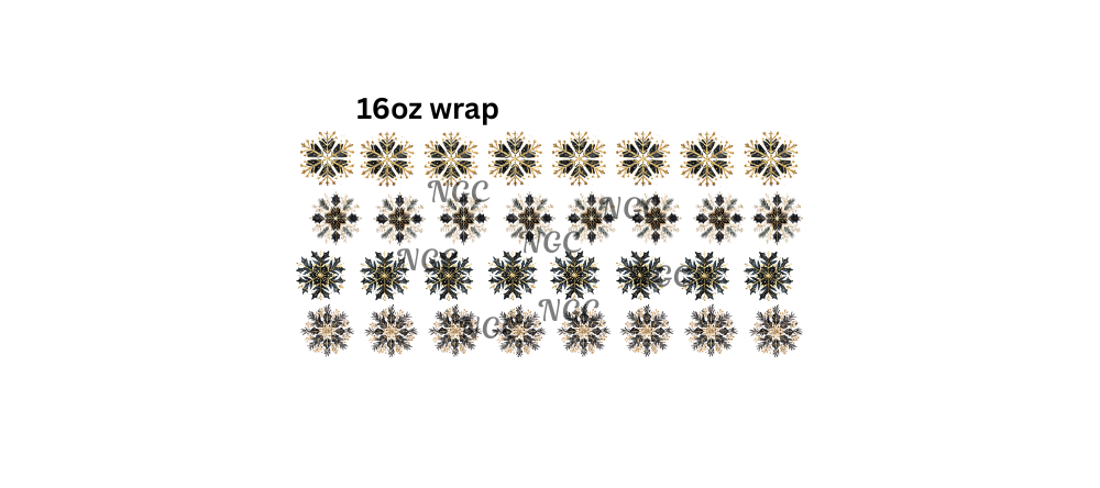16oz black and gold 1inch snowflakes