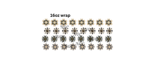 16oz black and gold 1inch snowflakes