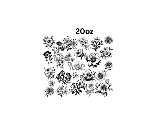 20oz black outline flowers