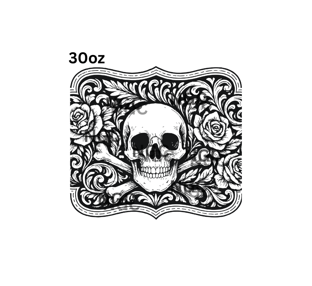 30oz skull & bones tooled leather