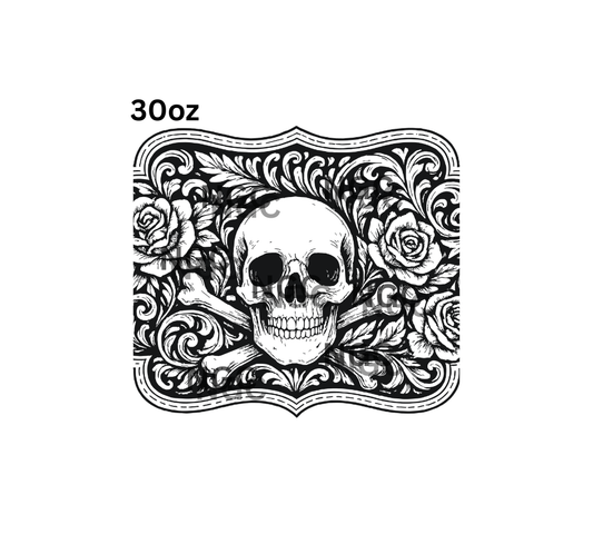 30oz skull & bones tooled leather
