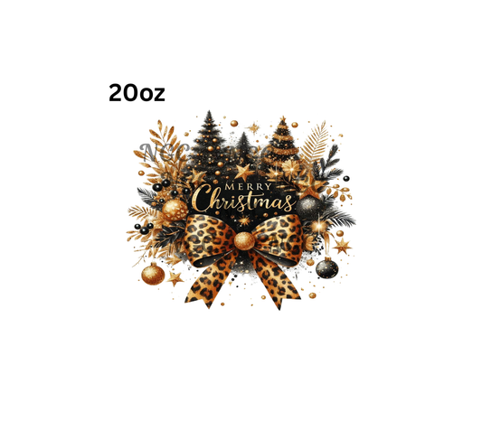20oz merry christmas with leopard bow black & gold