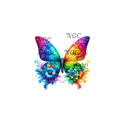 decal rainbow butterfly with flowers