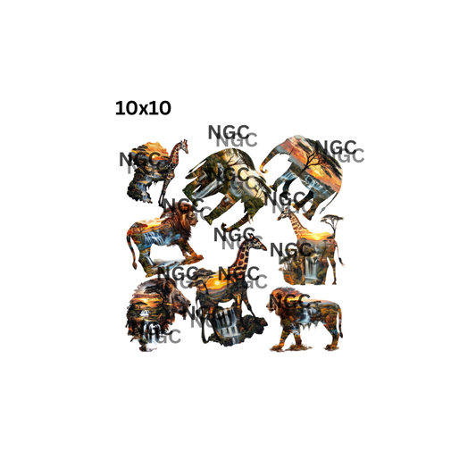 10x10 double exposed safari animals