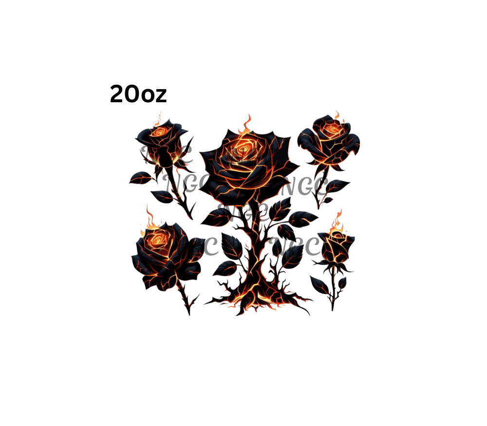 20oz flame roses black orange