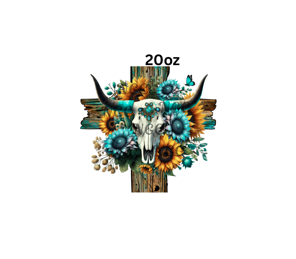 20oz cow skull cross sunflowers