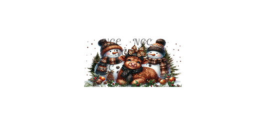 16oz snowman with highland cow christmas