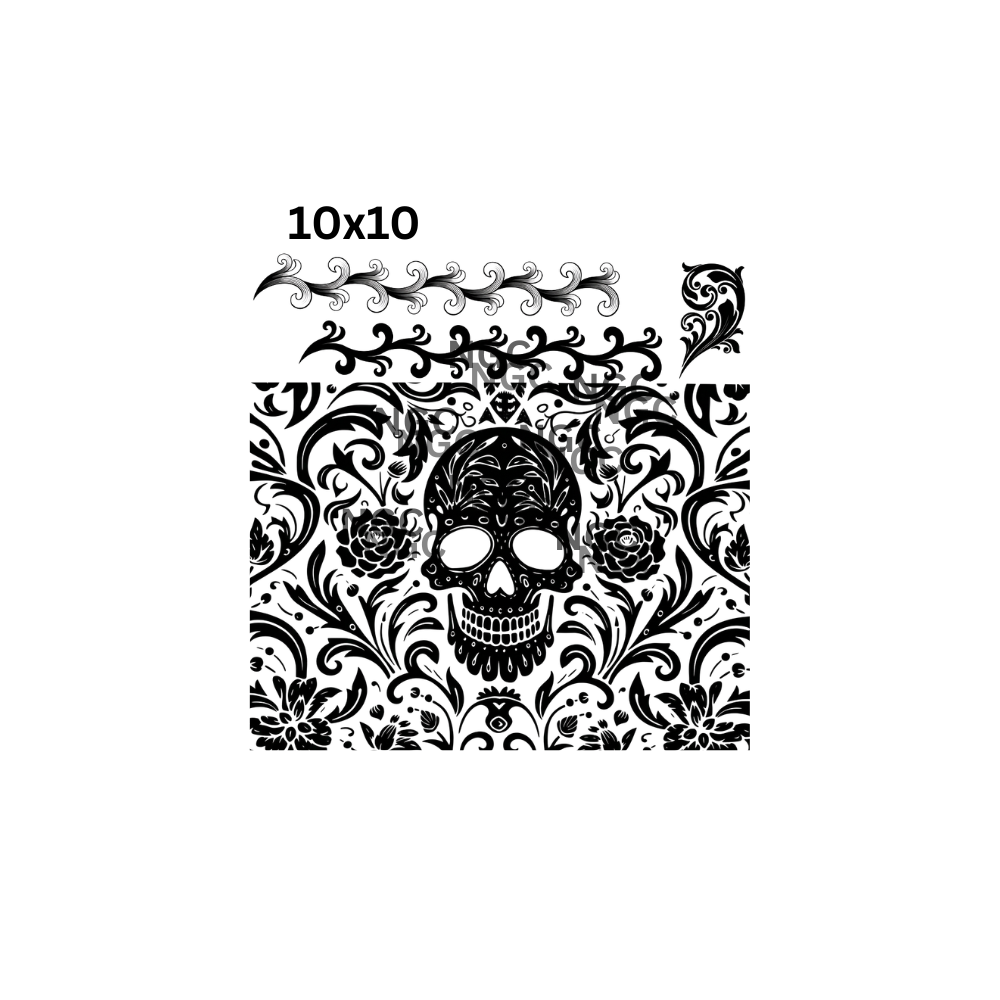 10x10 skull with filigree and swirls