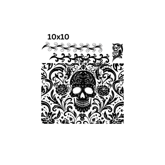 10x10 skull with filigree and swirls
