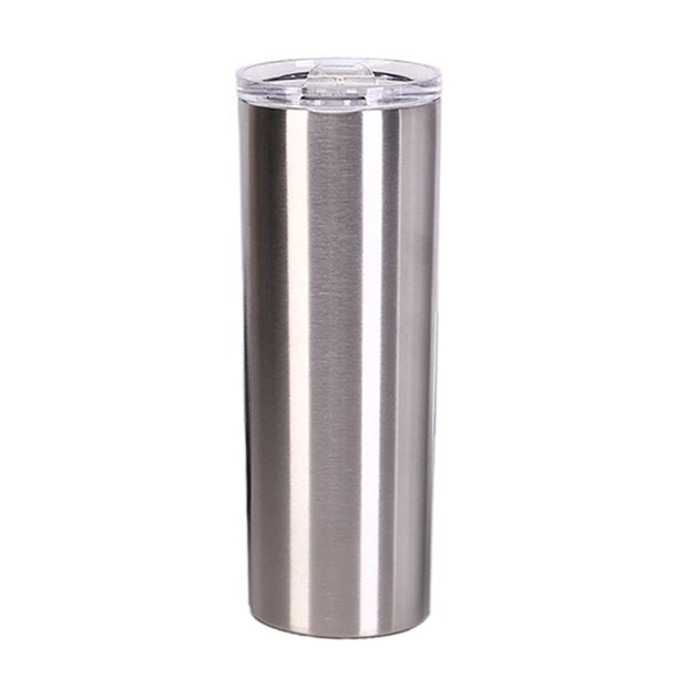 20oz straight skinny tumbler silver color with lid